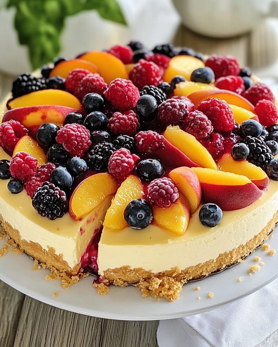 Summer Berry and Peach Cheesecake