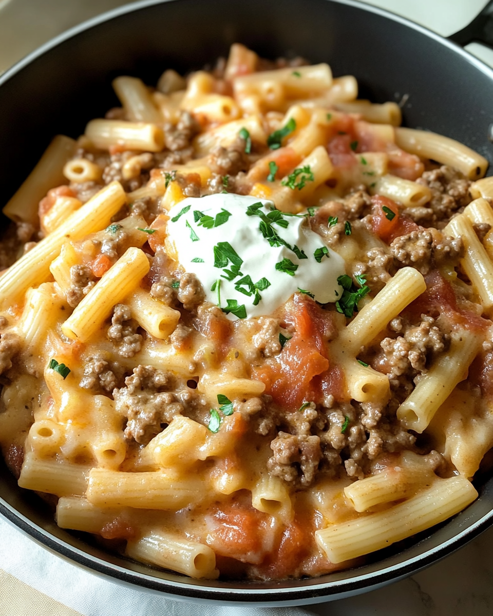 Creamy Rotel Pasta with Ground Beef