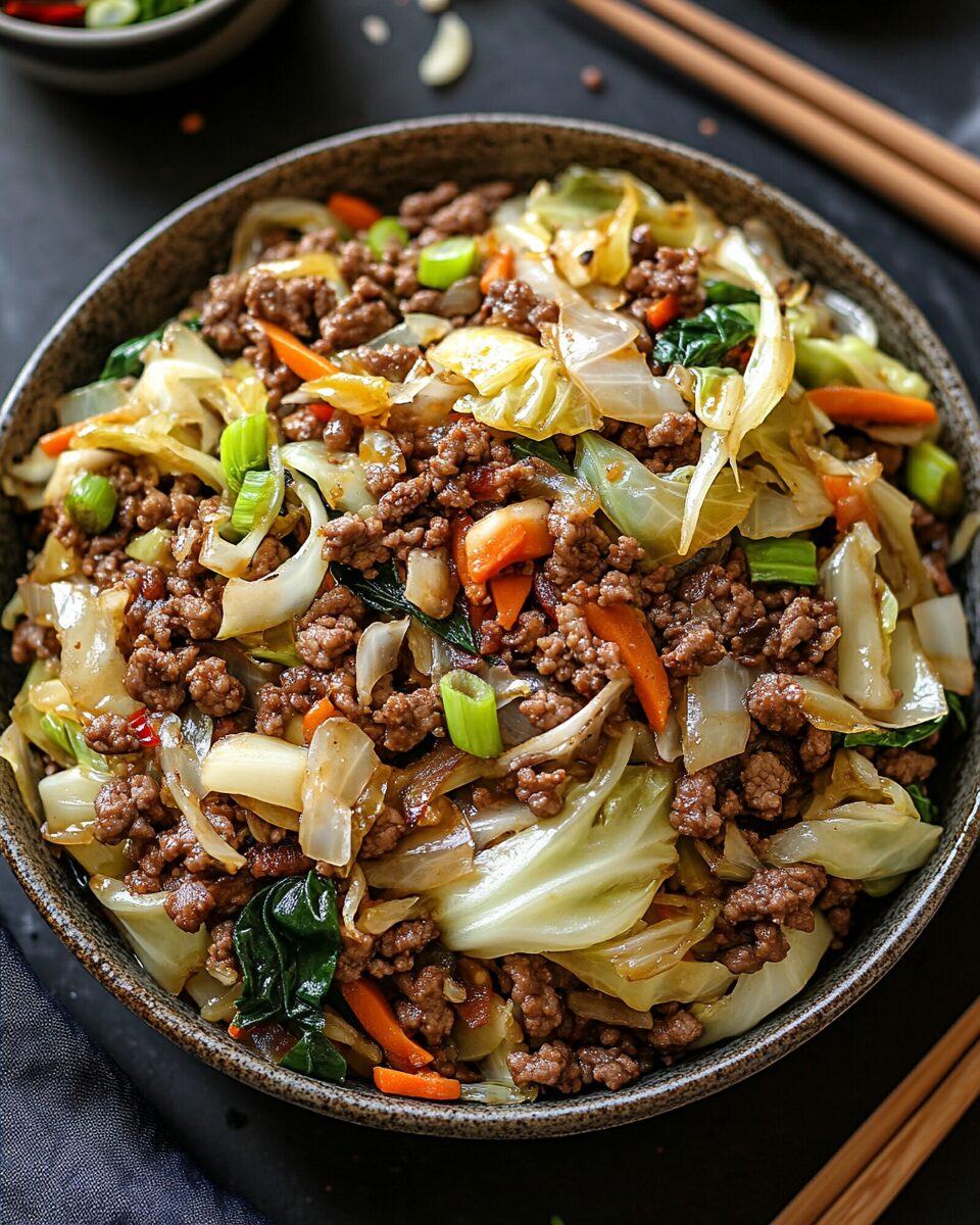 Chinese Ground Beef and Cabbage Stir Fry
