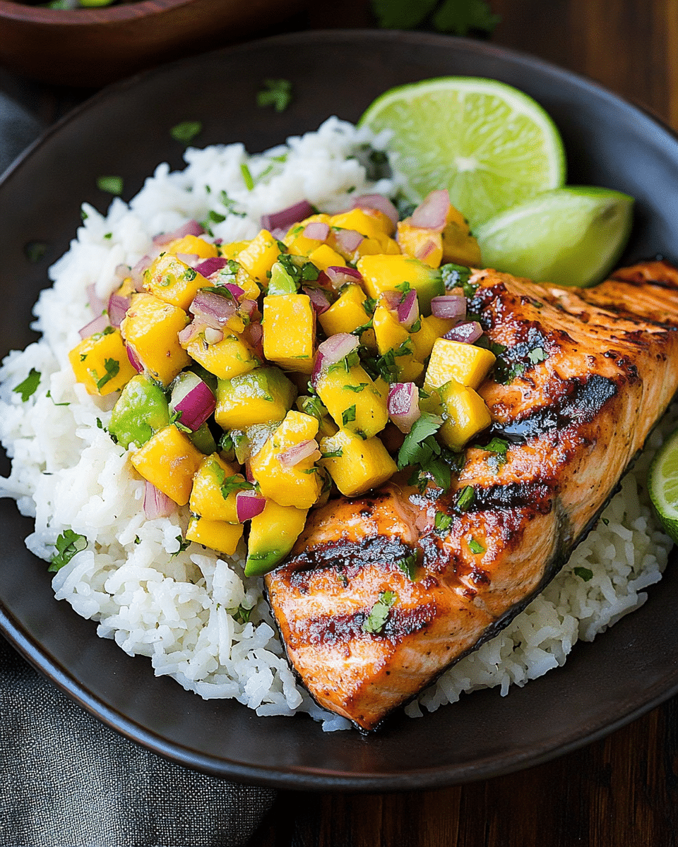 Grilled Lime Salmon with Mango Avocado Salsa