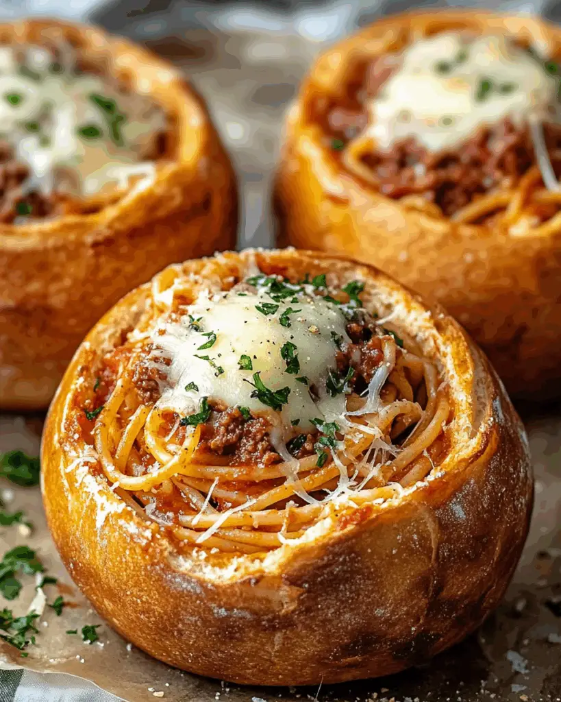 Spaghetti Garlic Bread Bowls