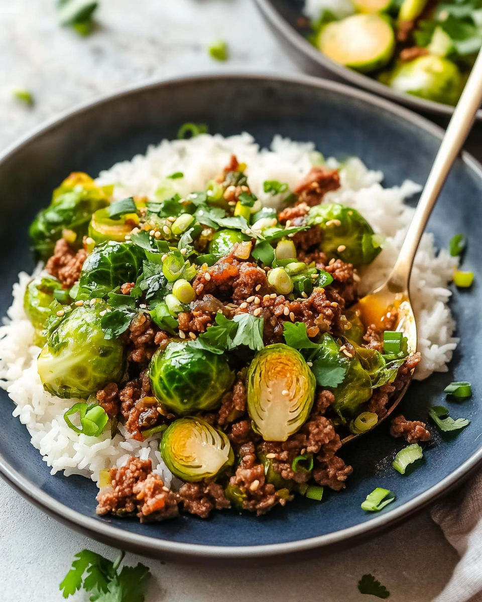 Spicy Pork and Brussels Sprouts Bowls