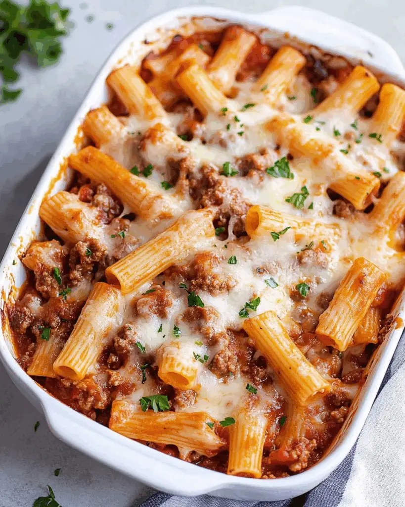 Baked Rigatoni with Ground Beef and Mozzarella