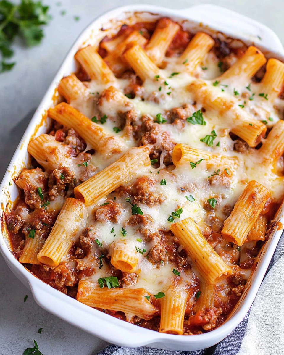 Baked Rigatoni with Ground Beef and Mozzarella