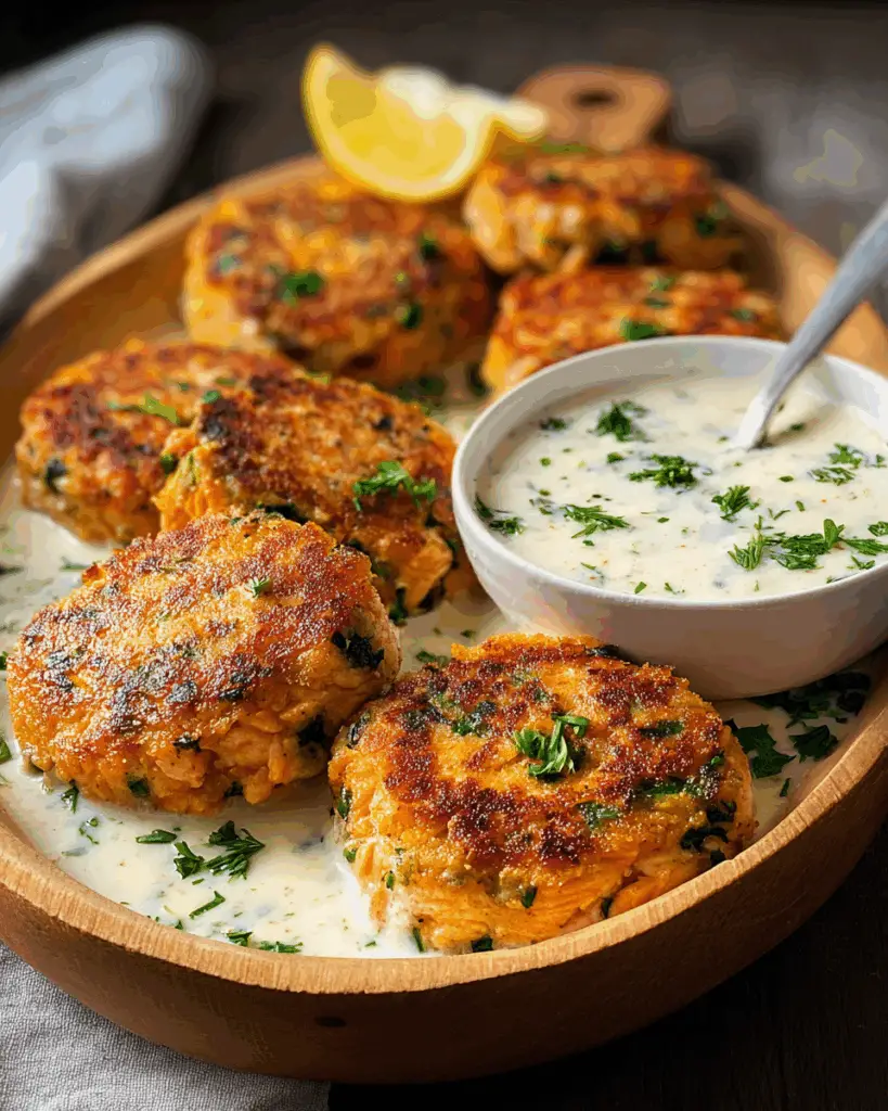 Salmon Patties with Creamy Lemon Garlic Sauce