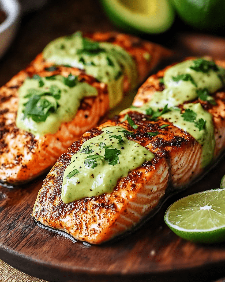 Baked Cajun Salmon with Avocado Lime Cream