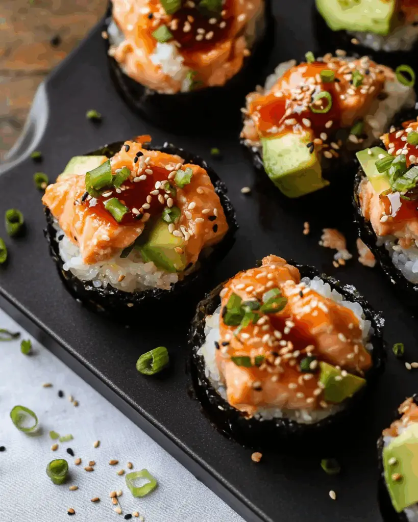 Spicy Baked Salmon Sushi Muffins
