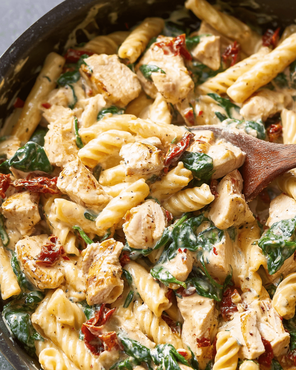 Creamy Sun-Dried Tomato Spinach Pasta with Chicken