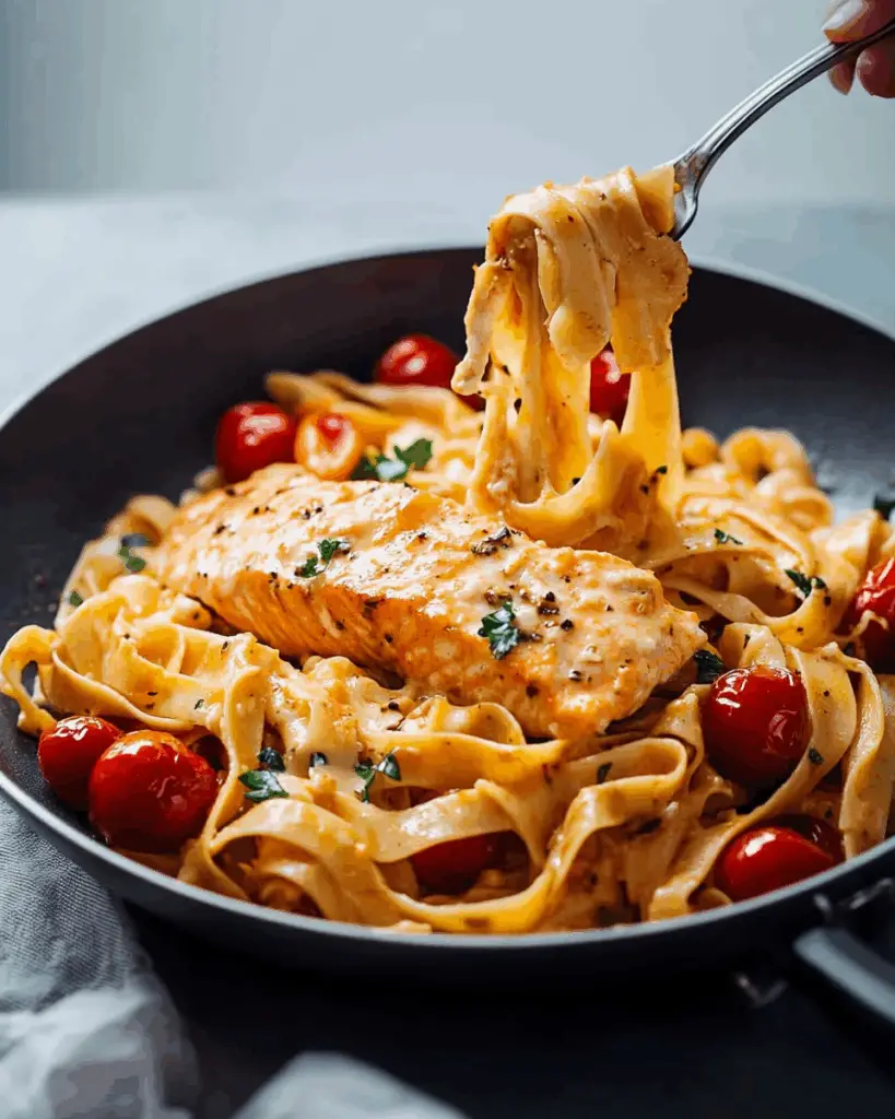 Fettuccine Salmon with Cherry Tomatoes