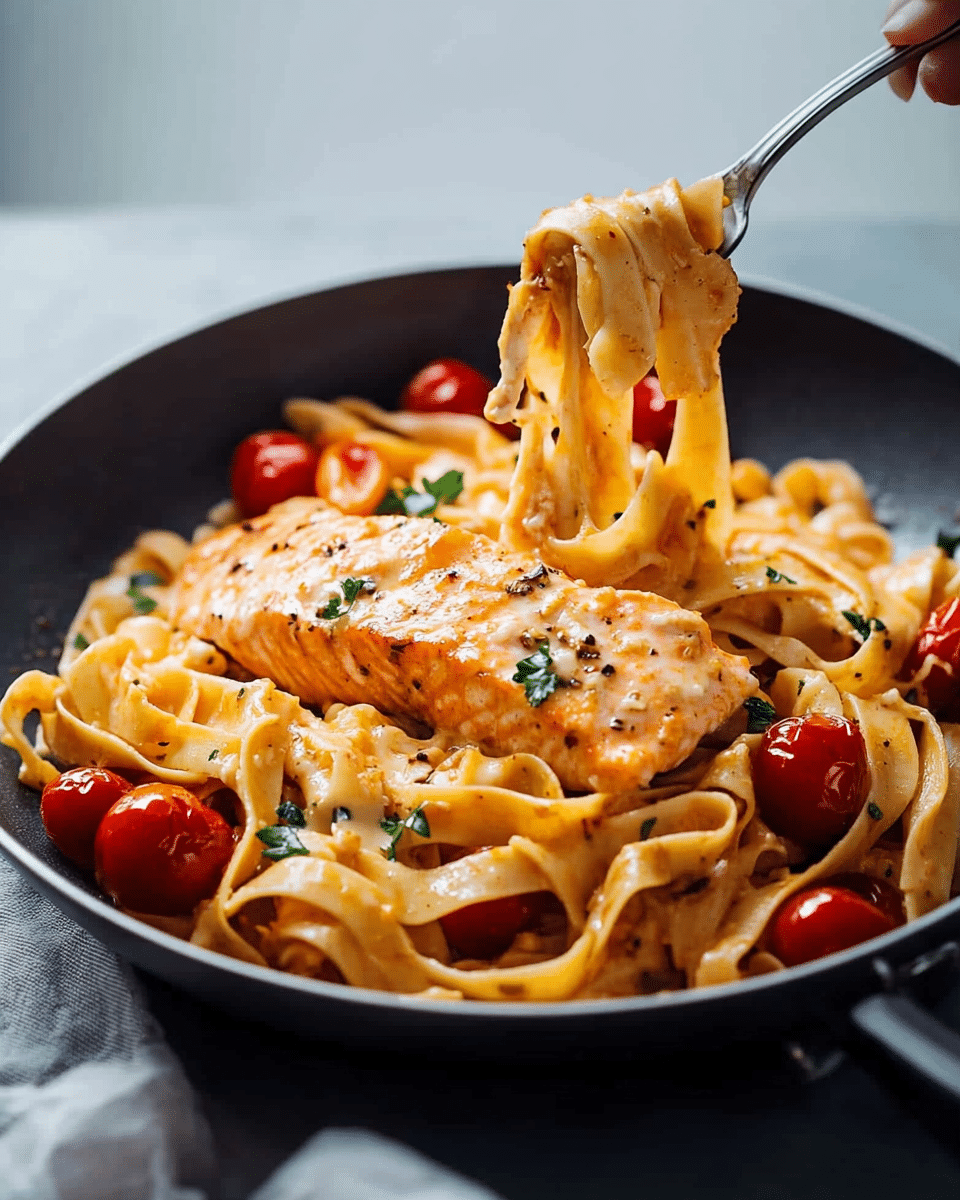 Fettuccine Salmon with Cherry Tomatoes