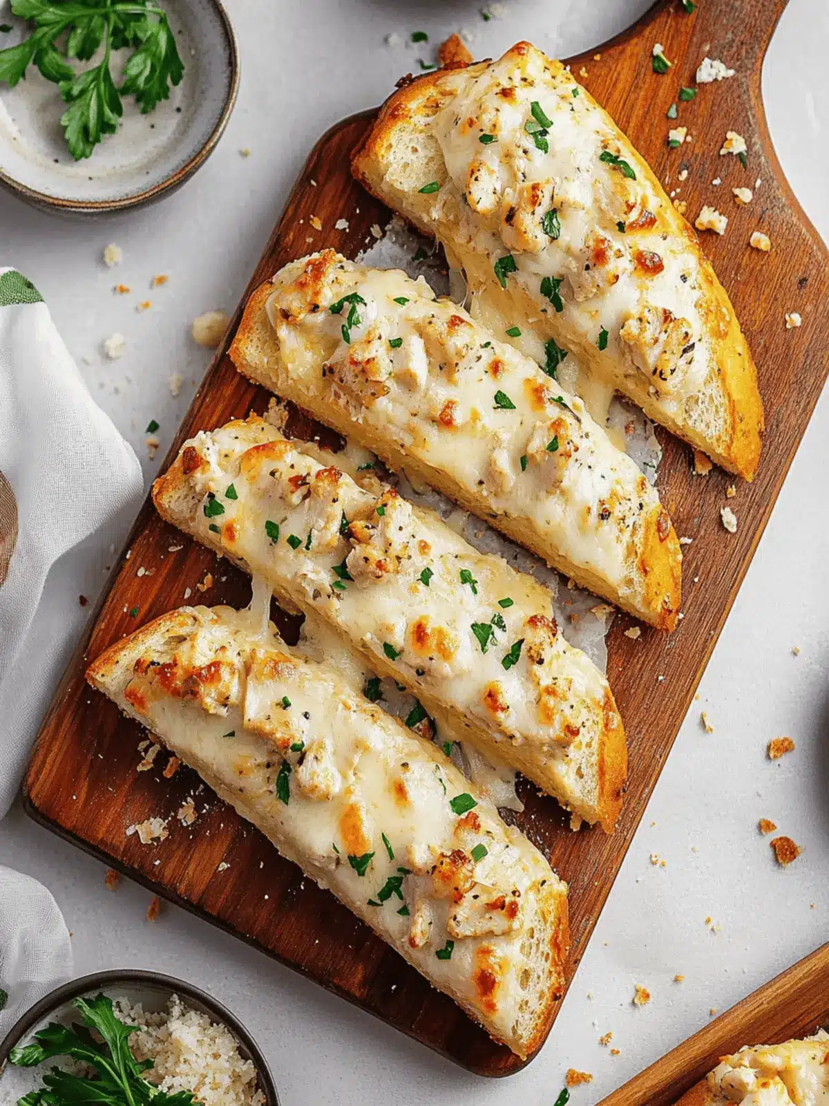 Savor the Crunch: Chicken Alfredo Garlic Bread Delight