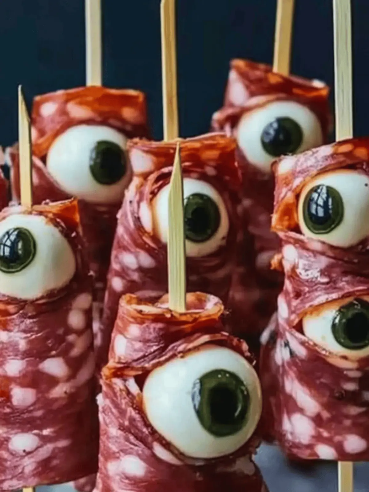 Creepy Skewered Salami Eyeballs