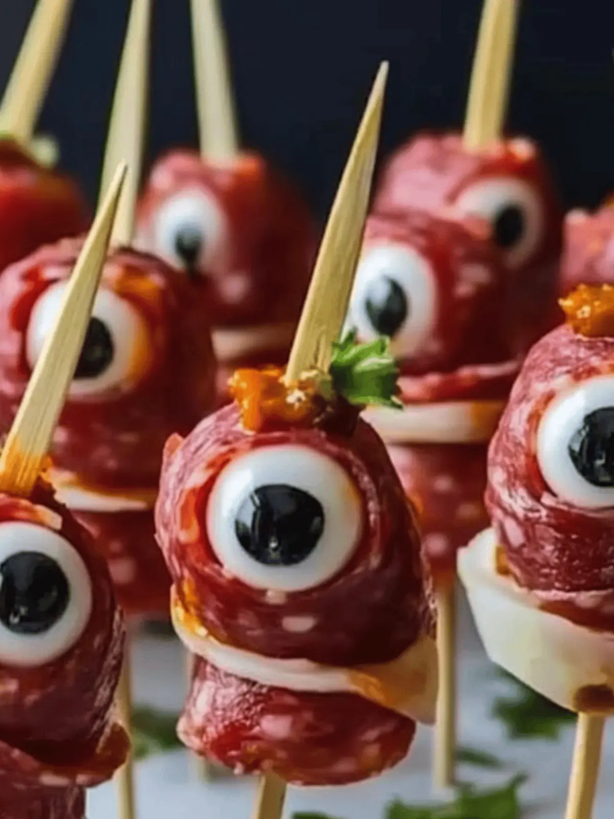 Creepy Skewered Salami Eyeballs