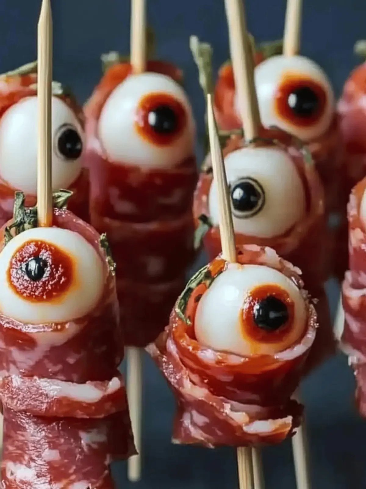 Creepy Skewered Salami Eyeballs