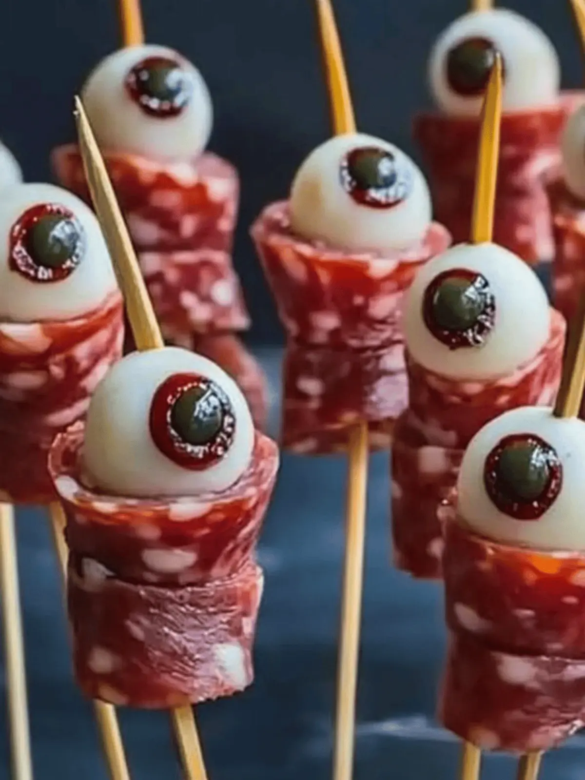 Creepy Skewered Salami Eyeballs