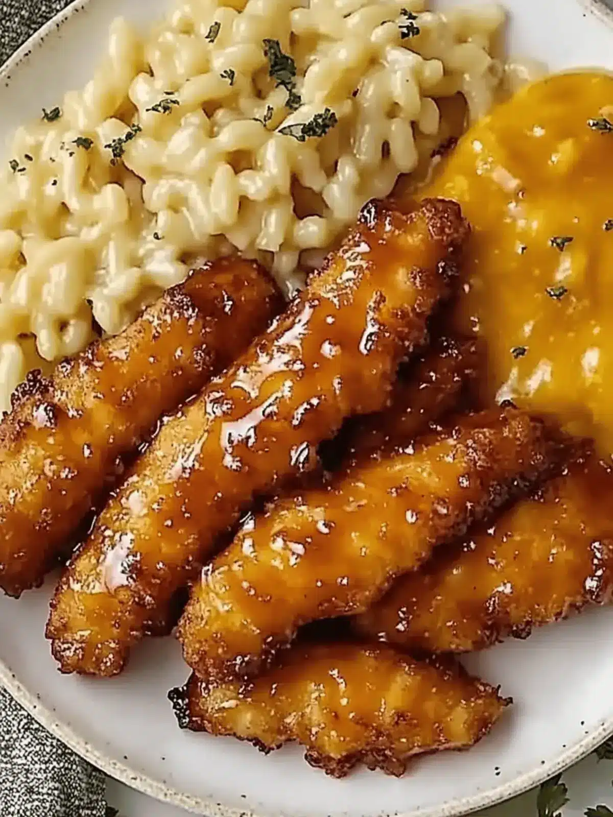 Hot Honey Chicken Tenders with Cheesy Baked Mac Bliss 3 Hot Honey Chicken Tenders