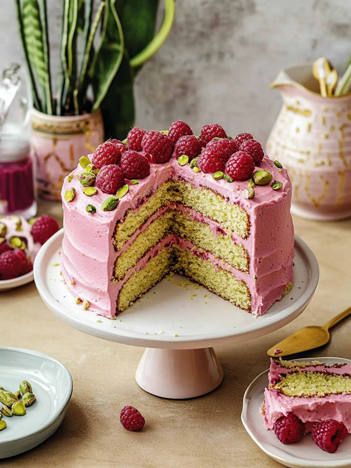 Raspberry Pistachio Cake