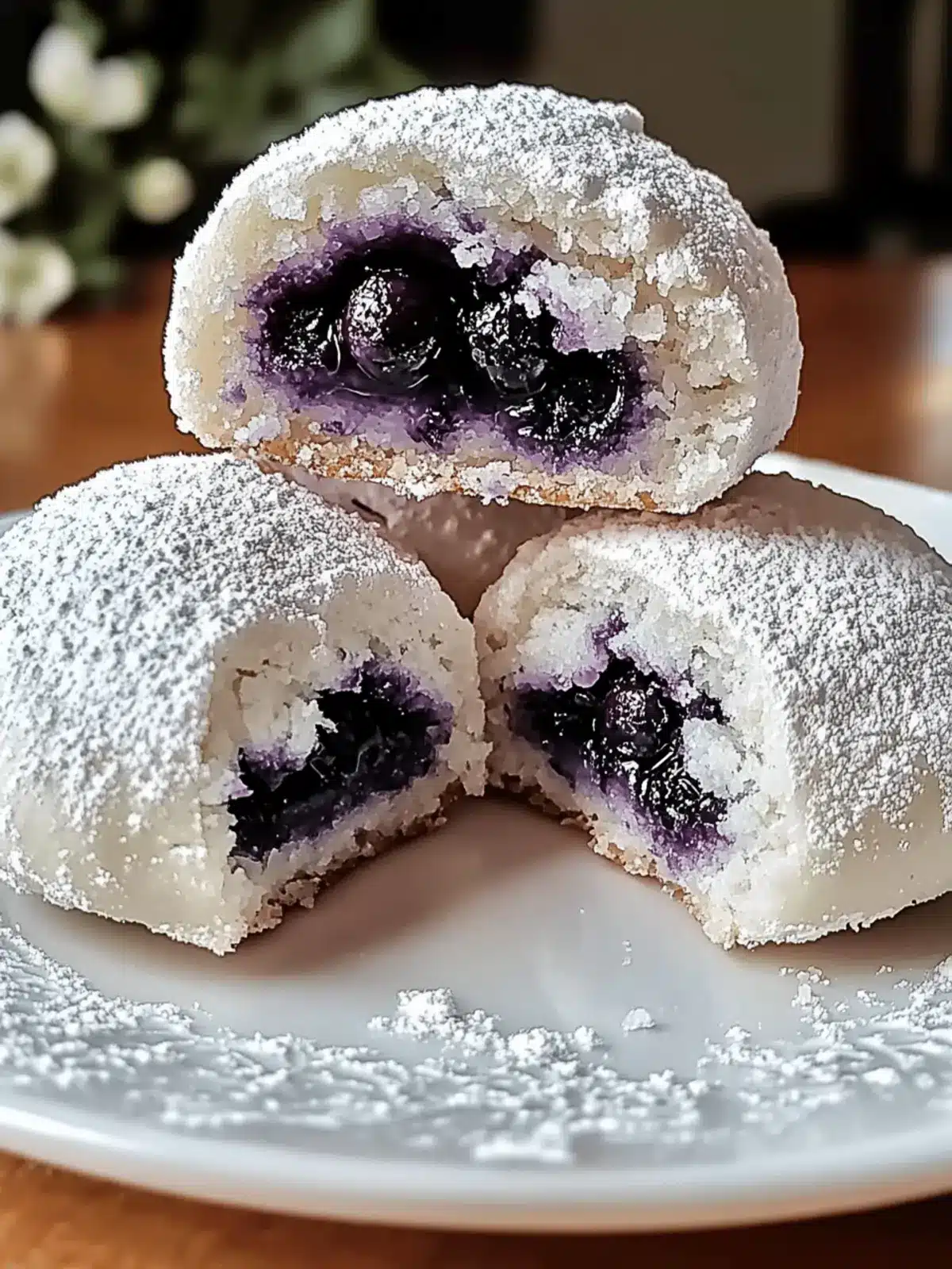 Blueberry-Filled Almond Snowball Cookies