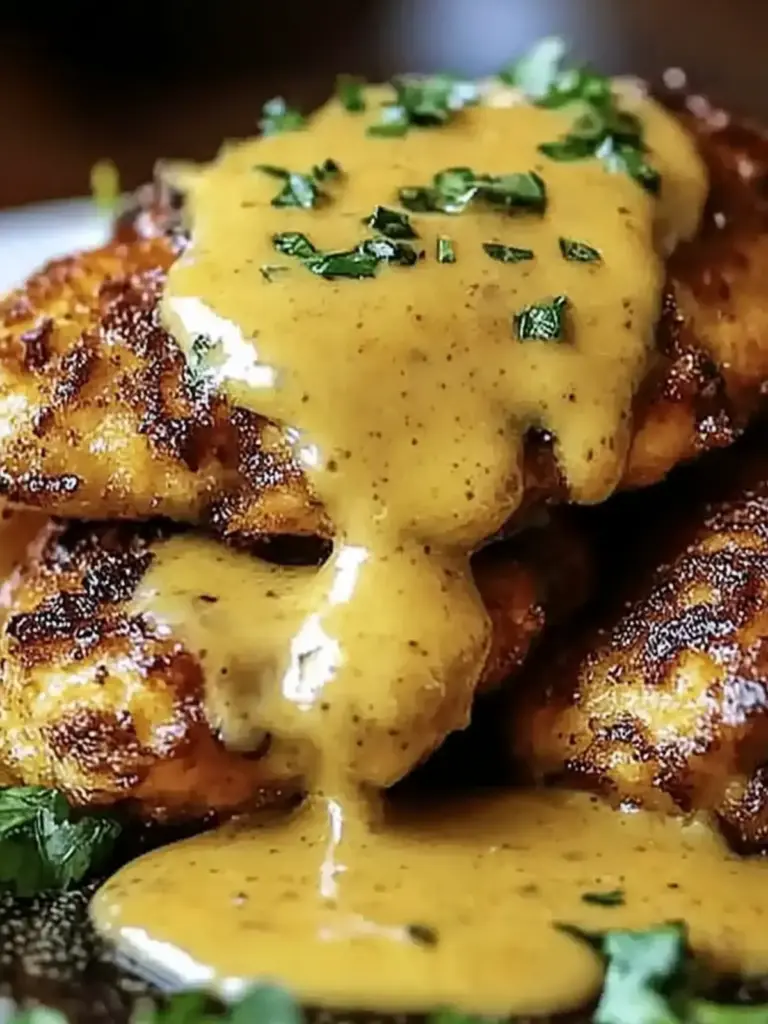 Pretzel Chicken with Mustard-Cheddar Sauce