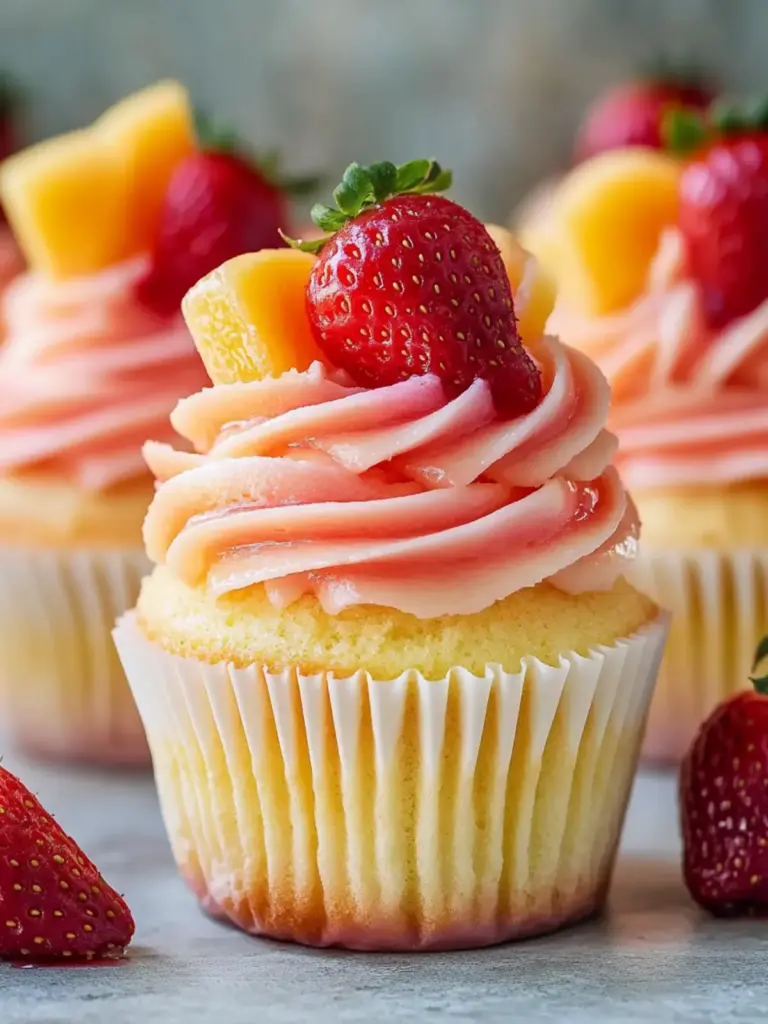 Mango Strawberry Sunset Cupcakes