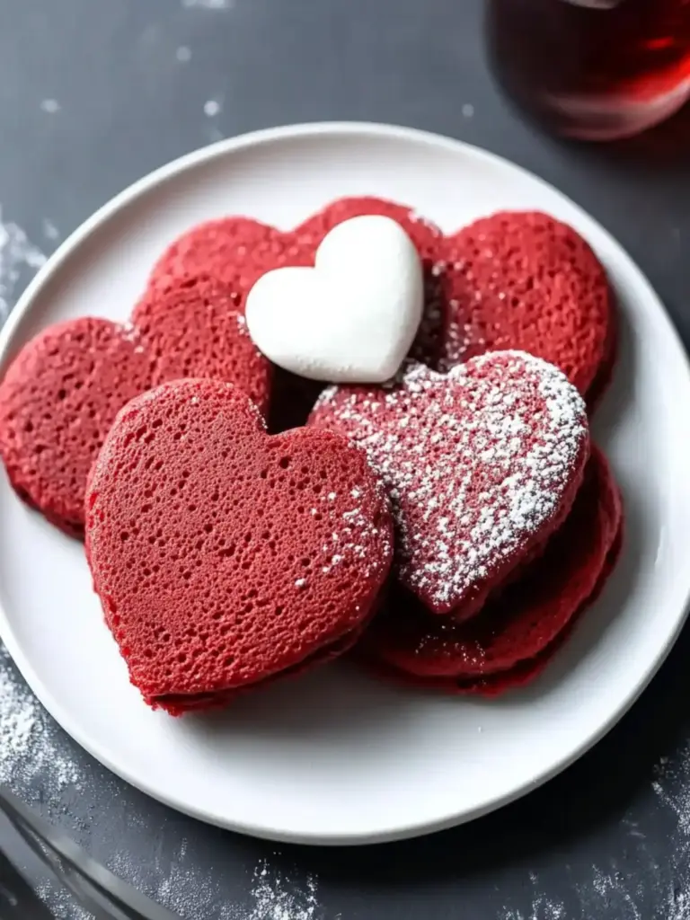 Heart Shaped Red Velvet Pancakes