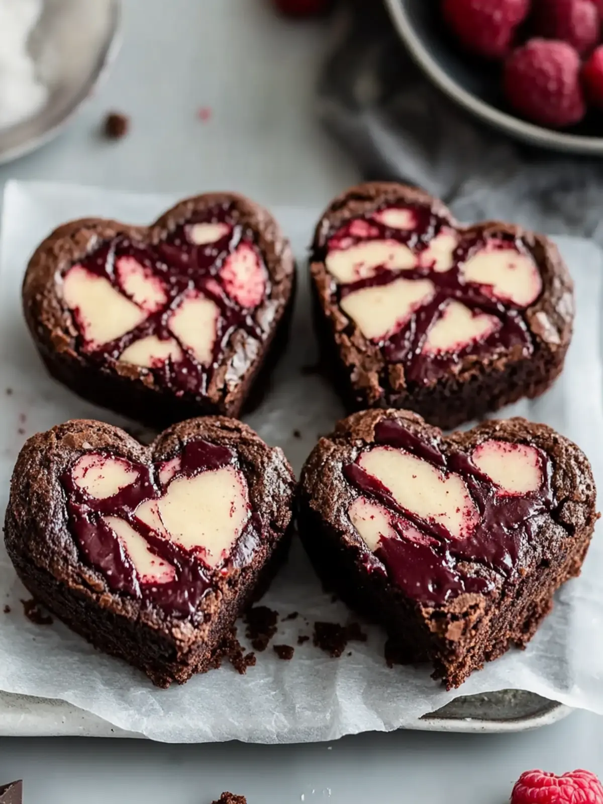 Gorgeous Heart Shaped Brownies with Creamy Raspberry Swirl 4 Heart Shaped Brownies