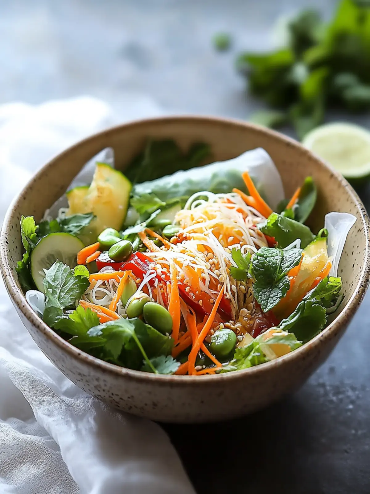 Fresh Spring Roll Salad with Spicy Ginger Dressing Delight 3 Spring Roll Salad