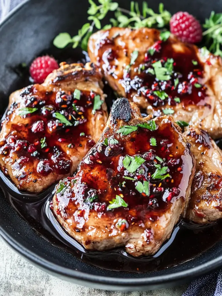 Raspberry Balsamic Glazed Pork Chops