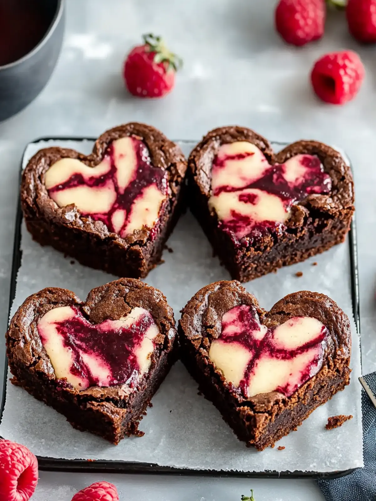 Heart-Shaped Brownies with Raspberry Swirl for Sweet Romance 2 Heart Shaped Brownies