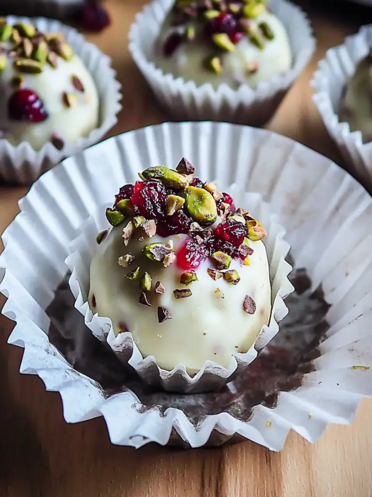 Cranberry Pistachio White Chocolate Truffles