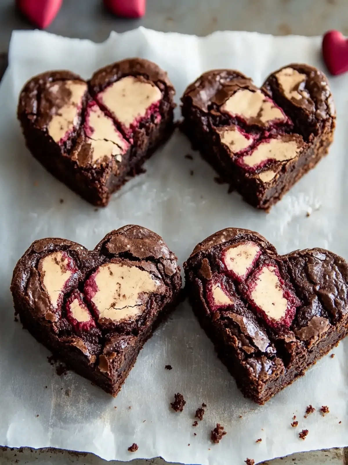 Gorgeous Heart Shaped Brownies with Creamy Raspberry Swirl 3 Heart Shaped Brownies