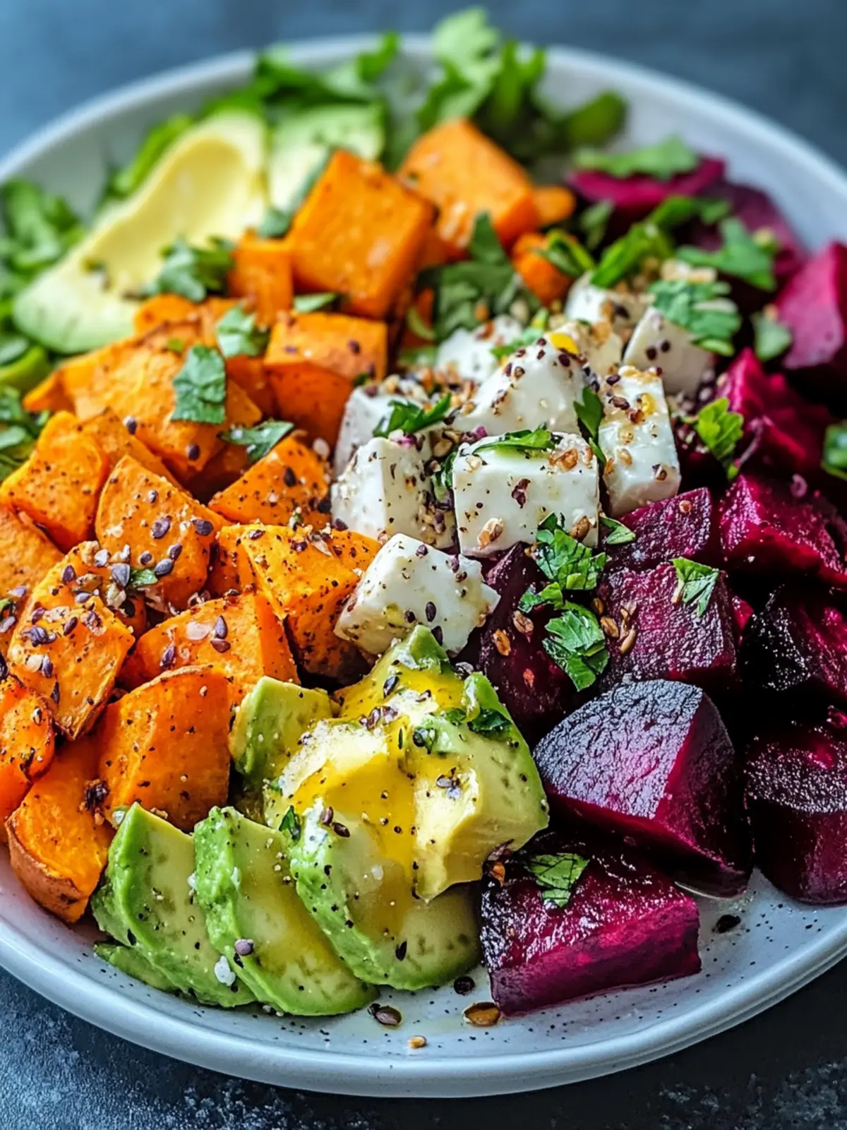 Roasted Beet, Sweet Potato & Avocado Salad with Whipped Ricotta 3 Roasted Beet, Sweet Potato & Avocado Salad