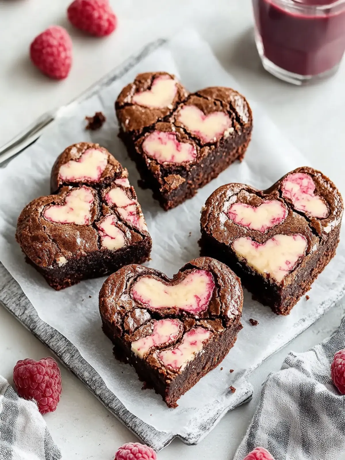 Heart-Shaped Brownies with Raspberry Swirl for Sweet Romance 3 Heart Shaped Brownies