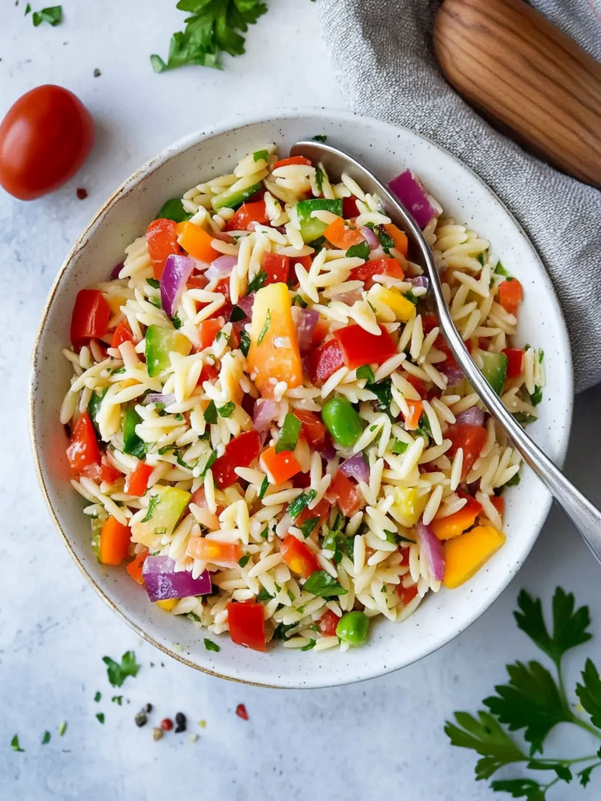 Colorful Rainbow Orzo Salad for a Quick and Healthy Meal 3 Rainbow Orzo Salad
