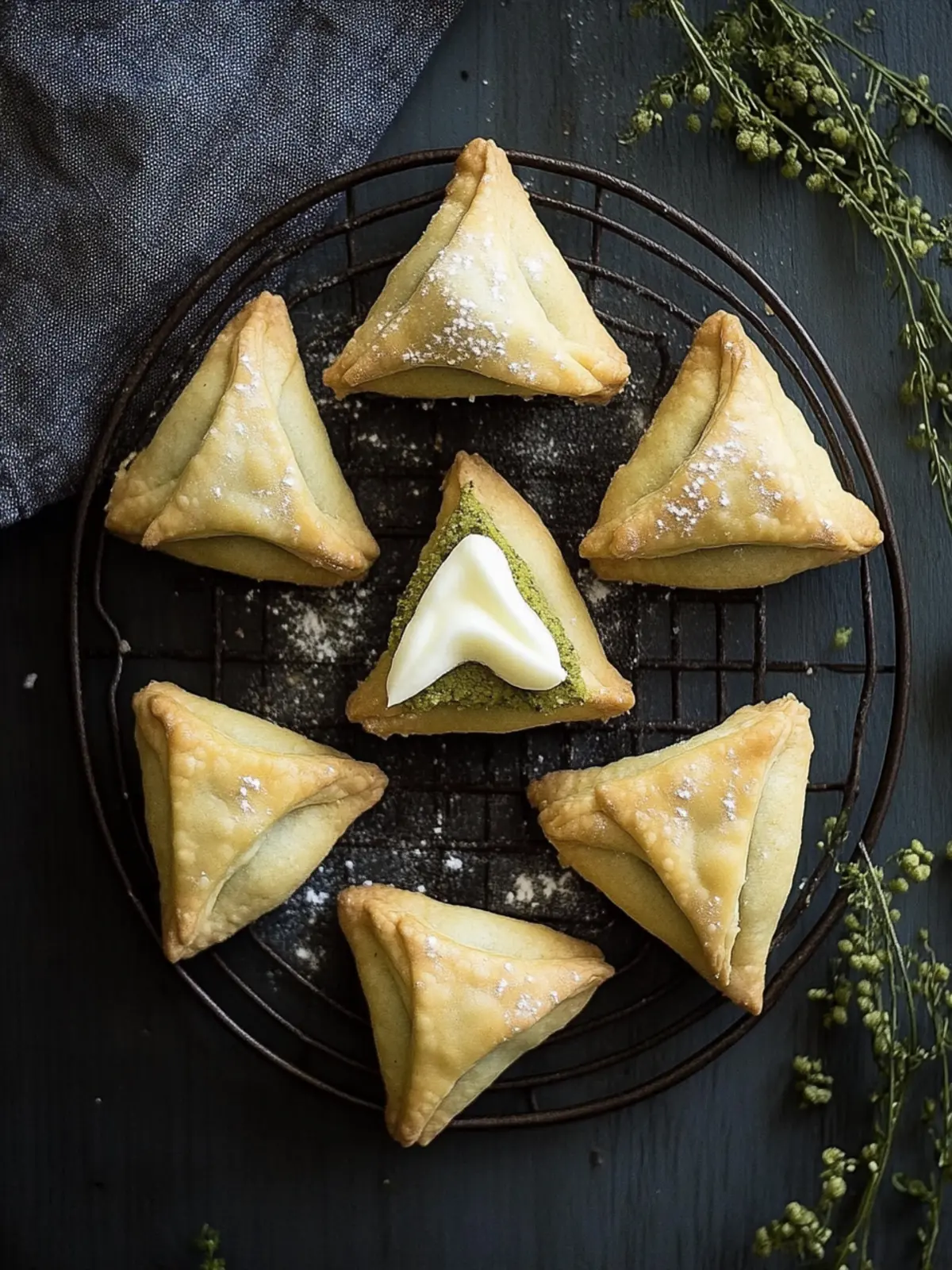 Delicious Matcha Hamantaschen Cookies with Creamy Filling 4 Hamantaschen Cookies