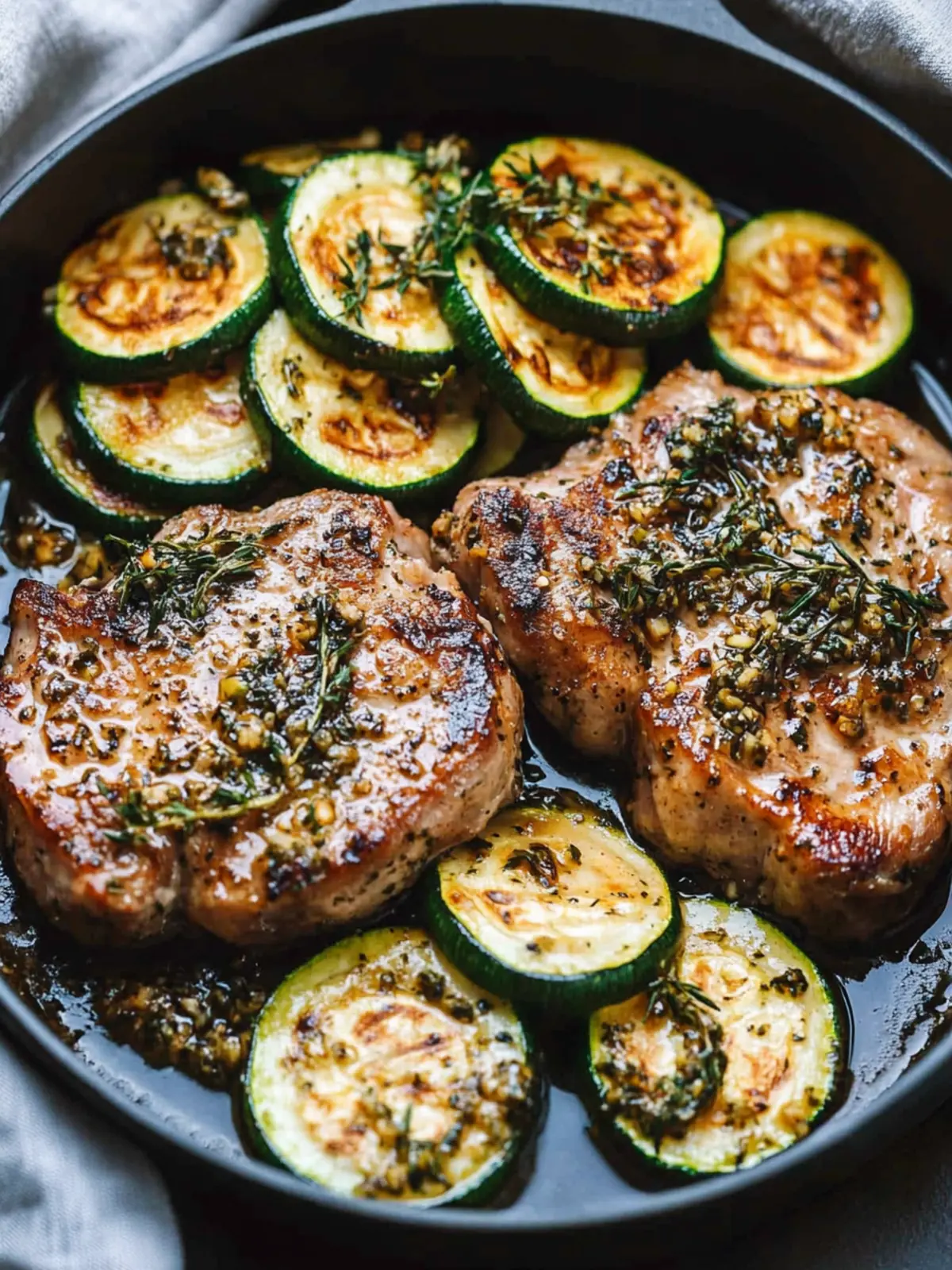 Savory Garlic Butter Herb Pork Chops with Zucchini Bliss 2 Garlic Butter Herb Pork Chops with Zucchini