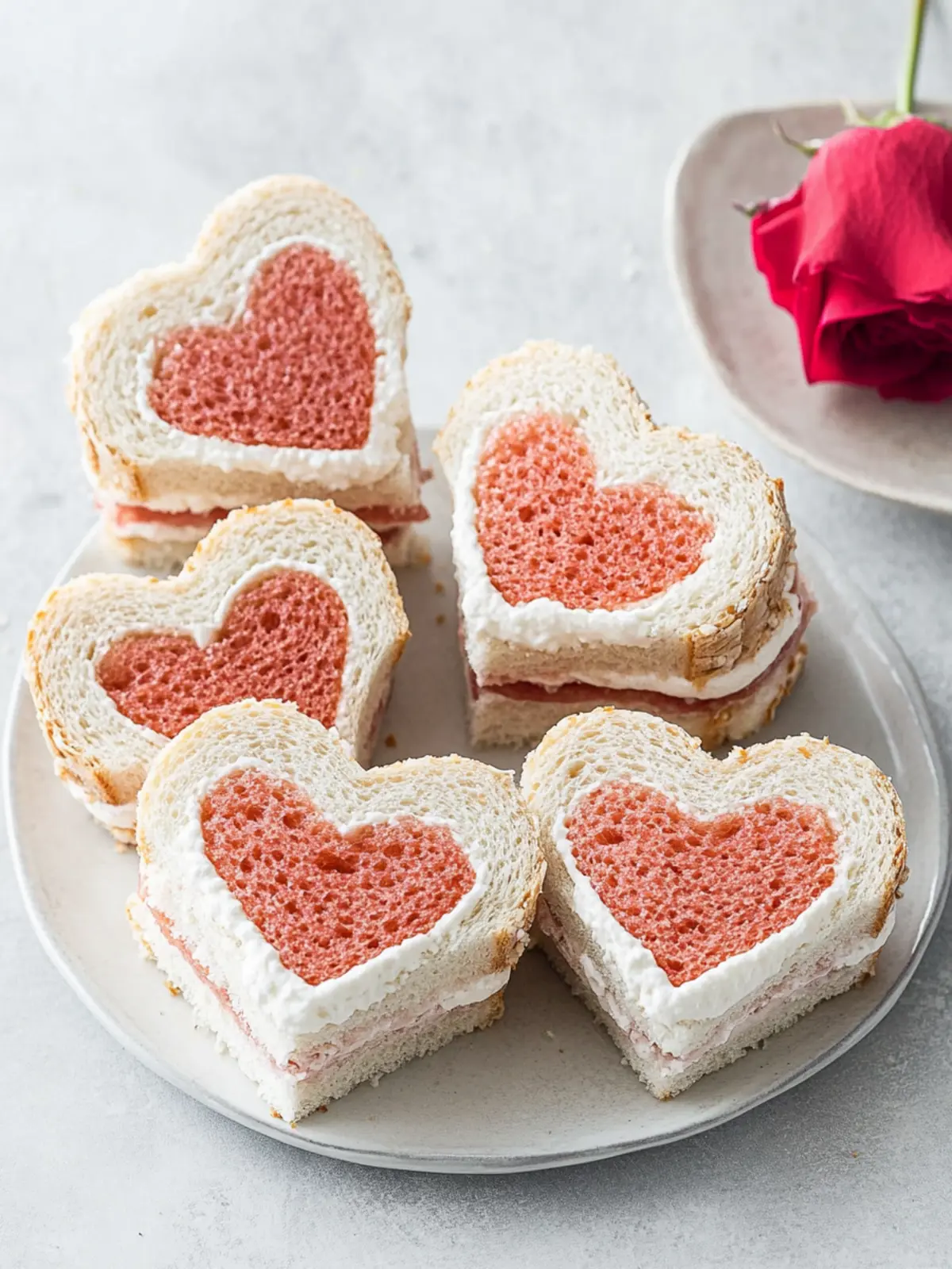 Sweet Heart Tea Sandwiches: Strawberry Cream Cheese Bliss 4 Heart Tea Sandwiches