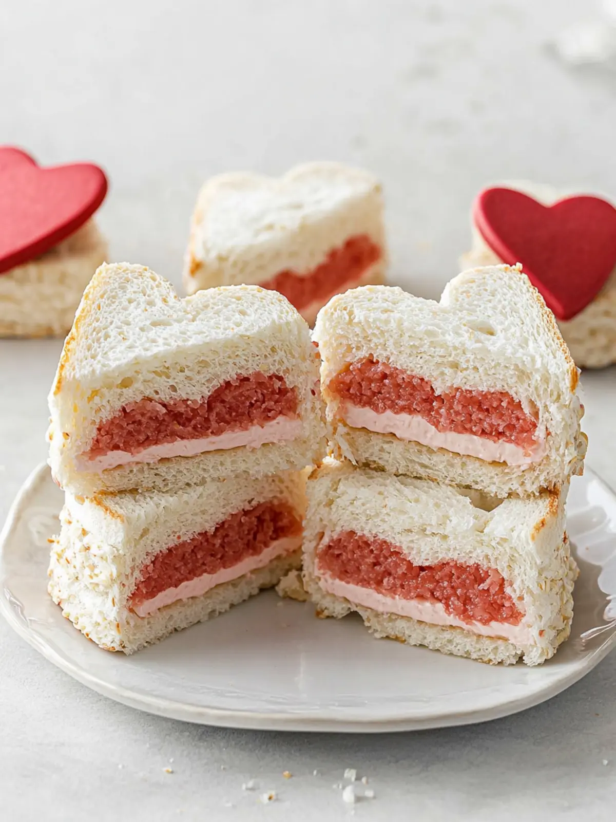 Sweet Heart Tea Sandwiches: Strawberry Cream Cheese Bliss 3 Heart Tea Sandwiches
