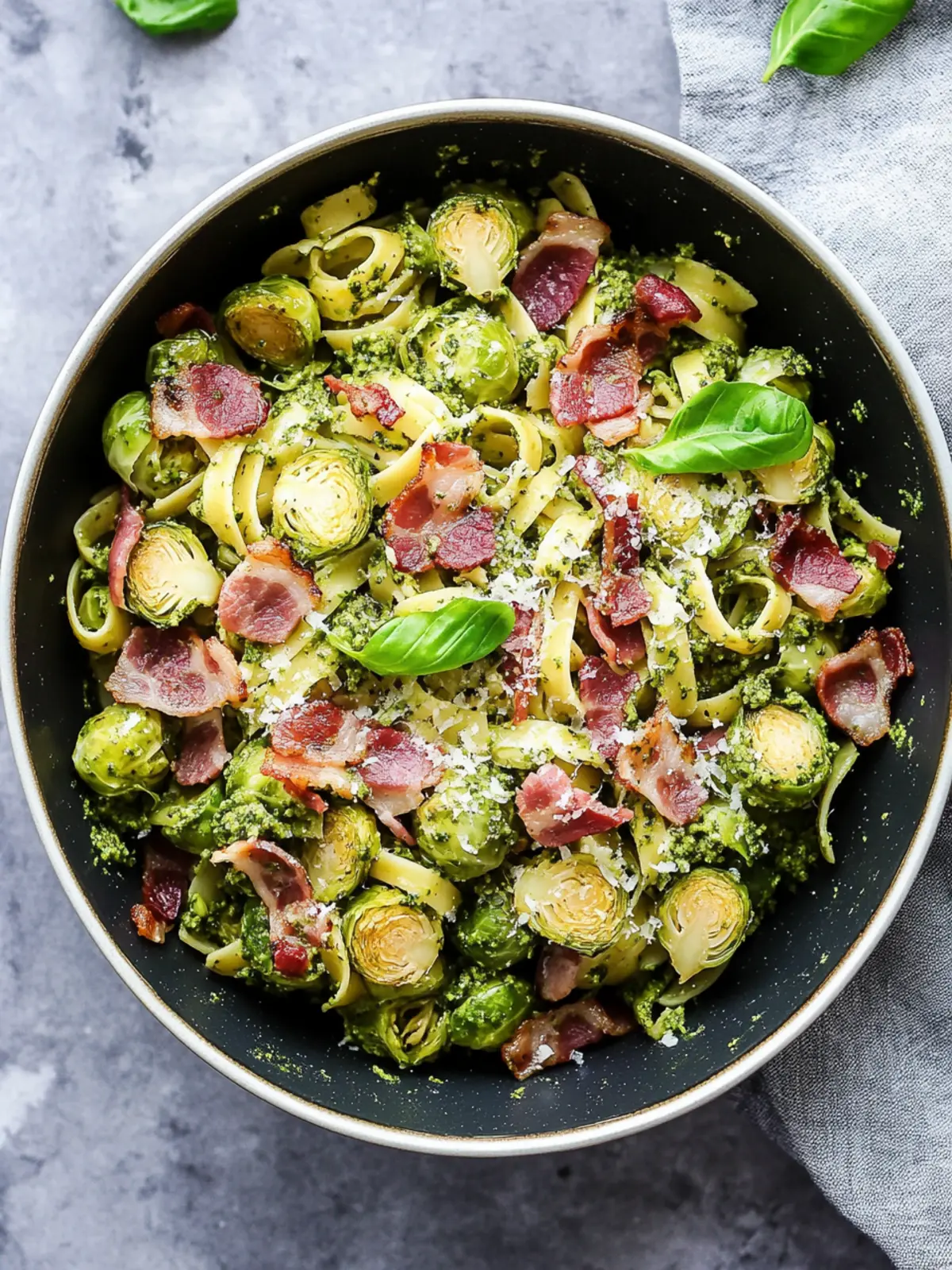 Brussels Sprouts and Bacon Pesto Pasta in 30 Minutes! 3 Brussels Sprouts and Bacon Pesto Pasta