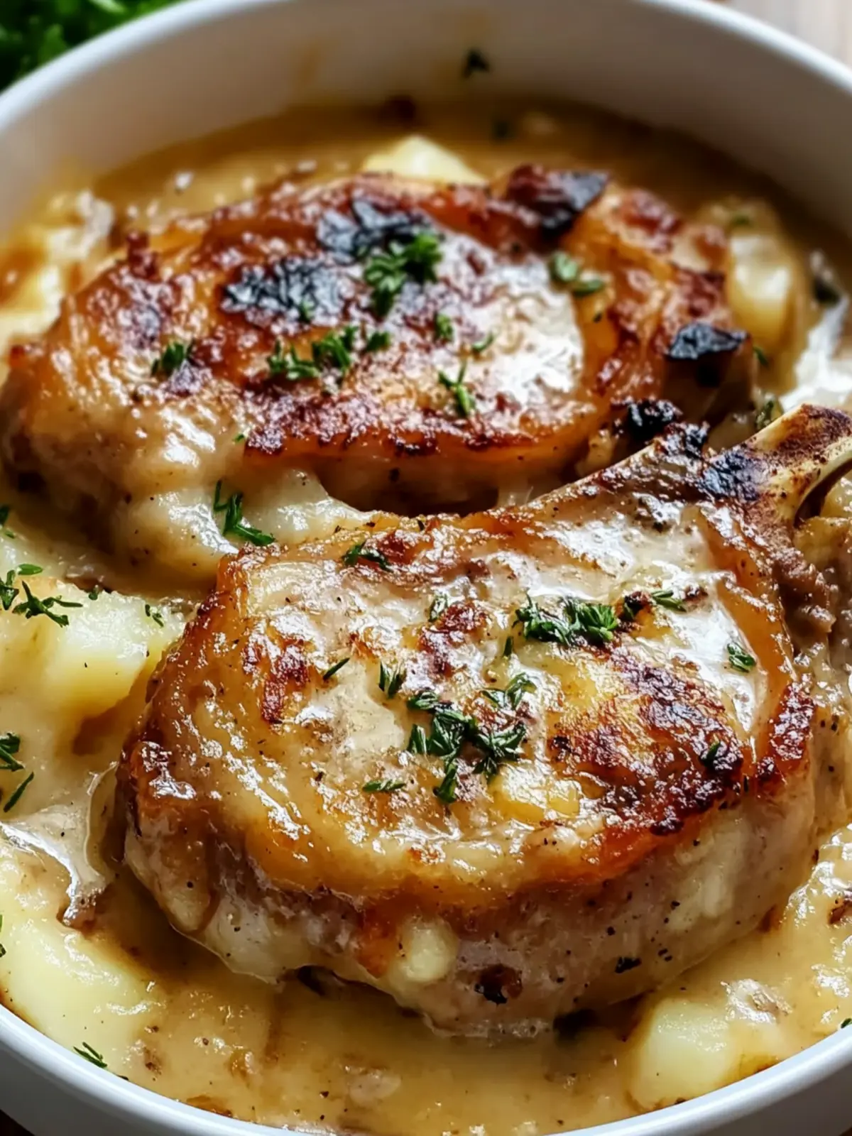 Smothered Pork Chop and Scalloped Potato