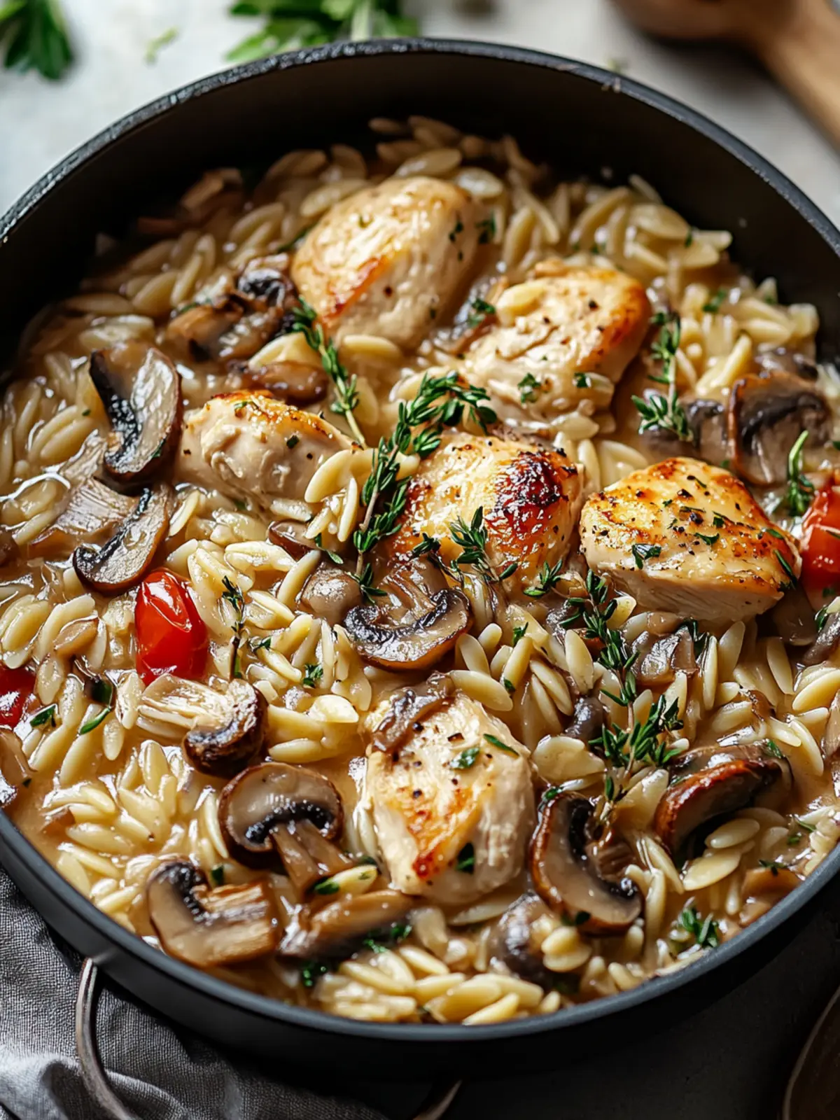 Delicious One Pot Chicken and Mushroom Orzo for Cozy Evenings 5 One Pot Chicken and Mushroom Orzo