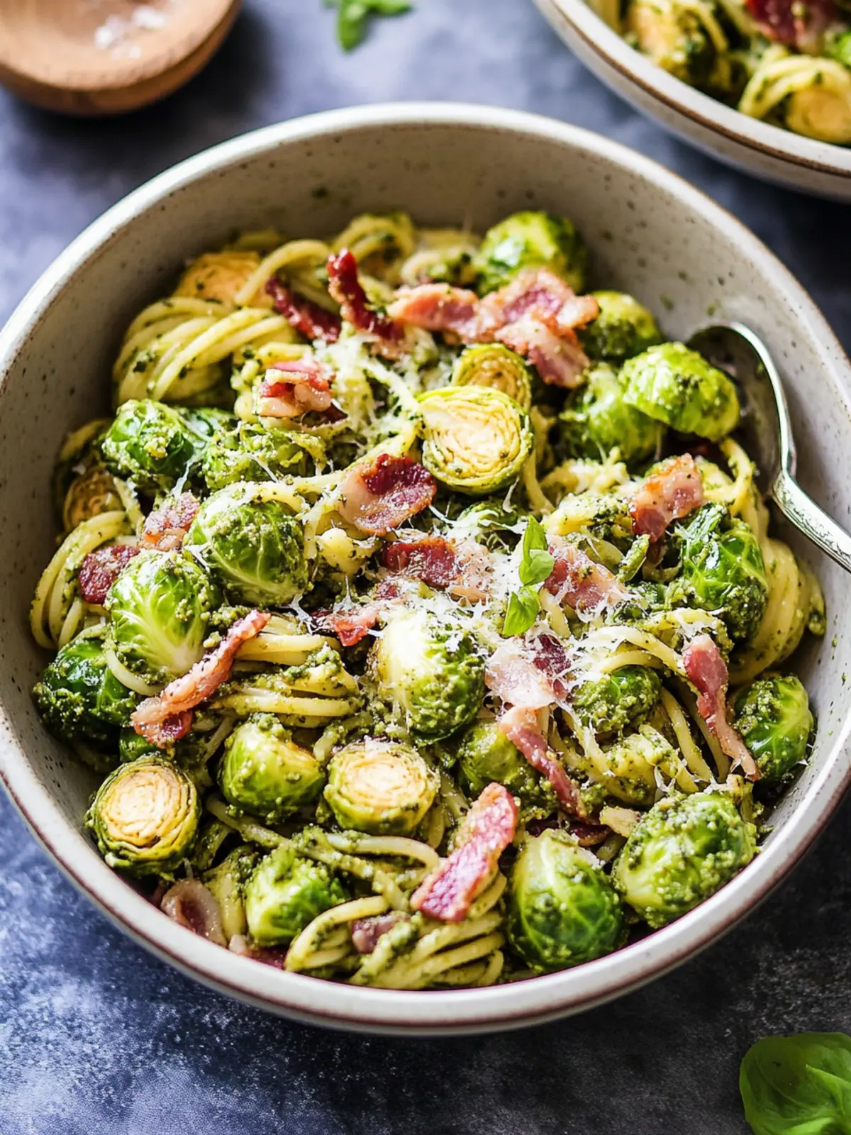 Brussels Sprouts and Bacon Pesto Pasta in 30 Minutes! 4 Brussels Sprouts and Bacon Pesto Pasta