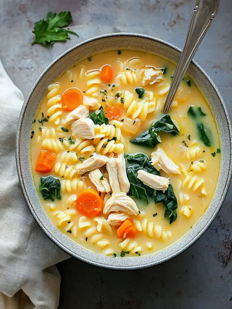 Chicken Soup with Pasta and Spinach