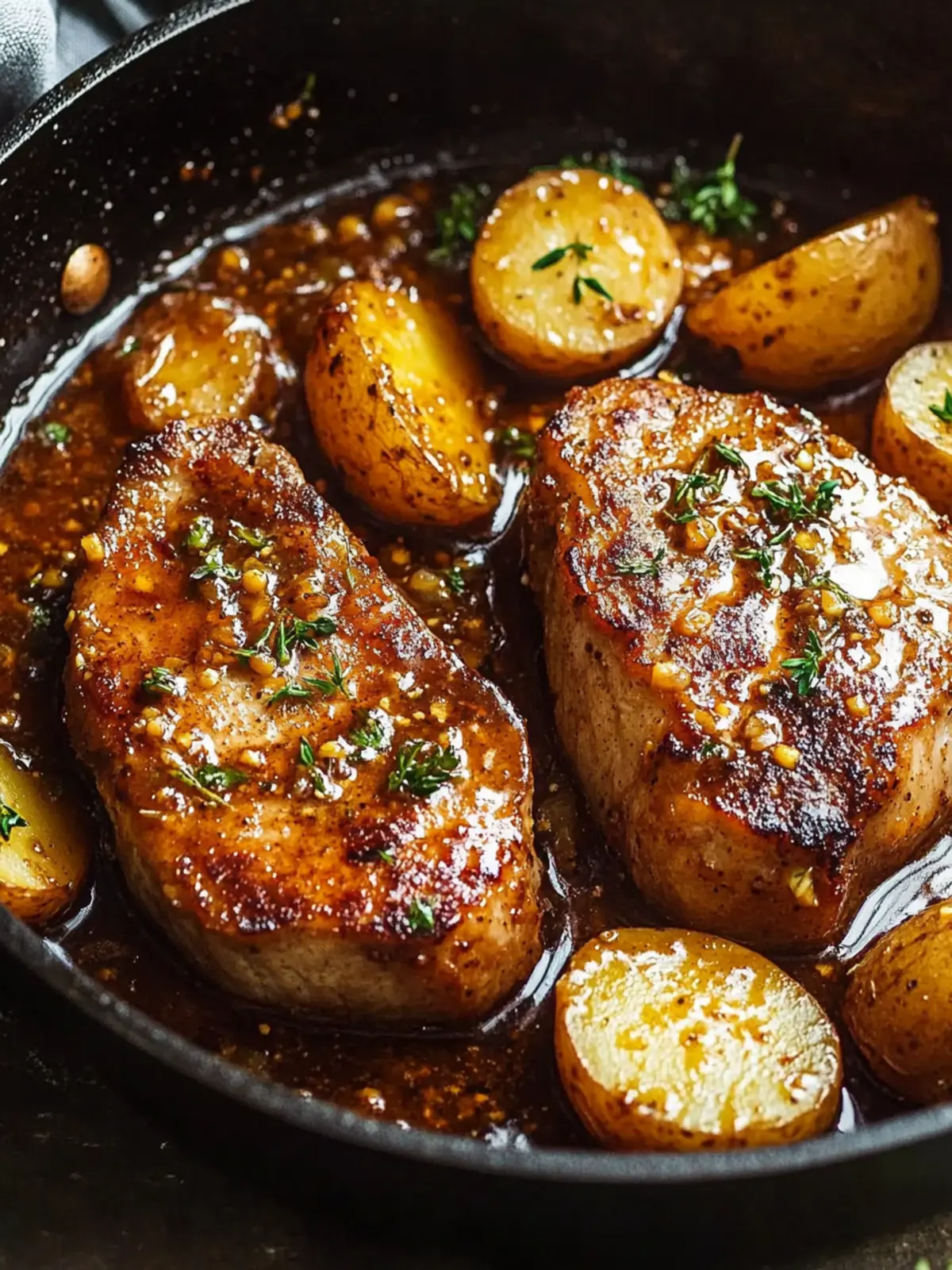 Honey Mustard Pork Chops and Potato Skillet for Busy Nights 2 Honey Mustard Pork Chops and Potato Skillet