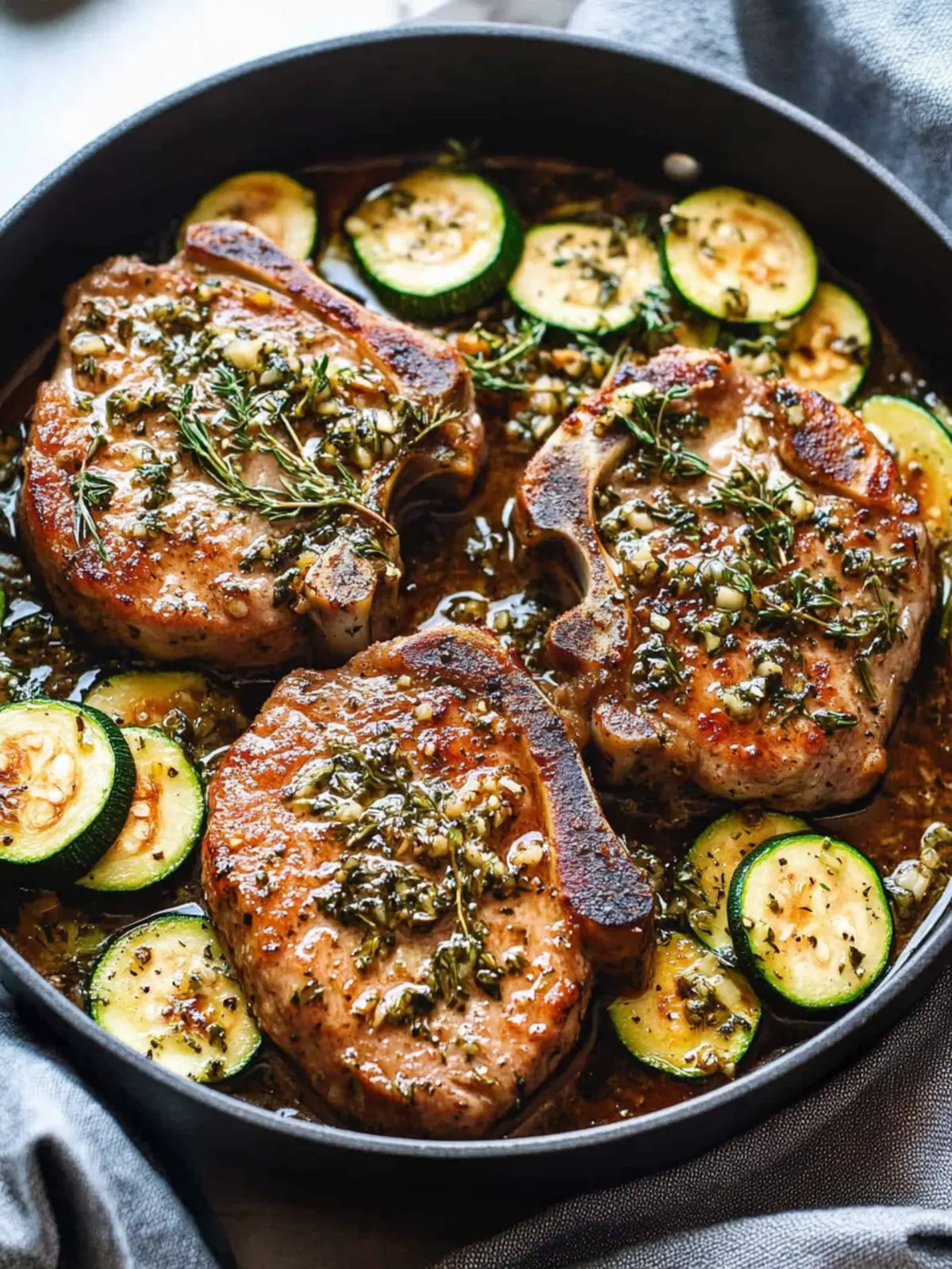 Savory Garlic Butter Herb Pork Chops with Zucchini Bliss 3 Garlic Butter Herb Pork Chops with Zucchini