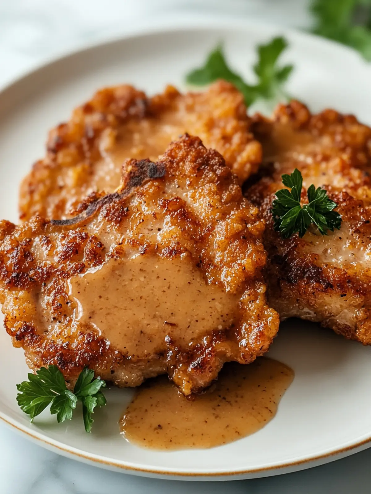 Savory Country Fried Pork Chops Smothered in Creamy Gravy 2 Country Fried Pork Chops