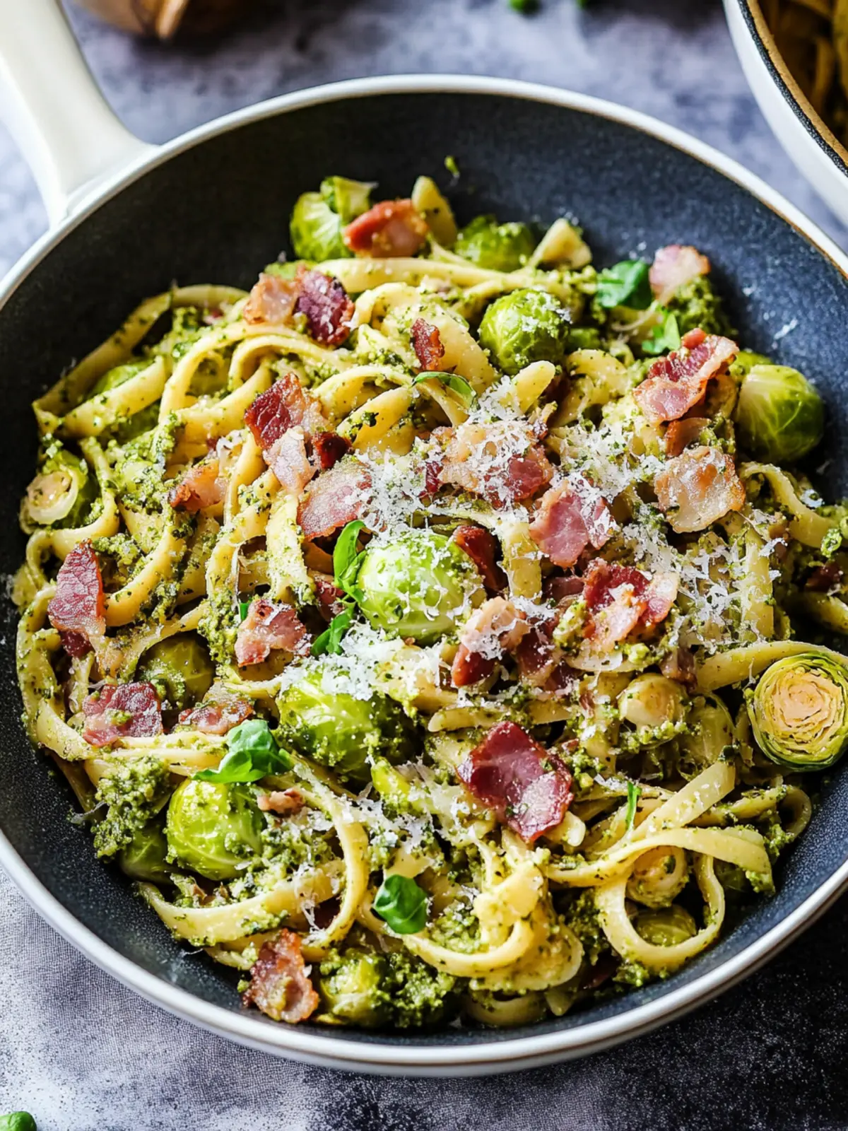Brussels Sprouts and Bacon Pesto Pasta in 30 Minutes! 2 Brussels Sprouts and Bacon Pesto Pasta