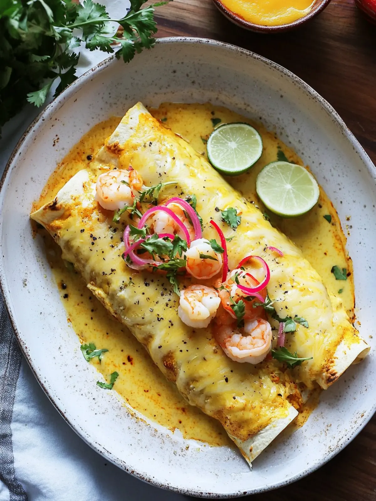Flavorful Shrimp Enchiladas with Zesty Yellow Mole Sauce 3 Shrimp Enchiladas