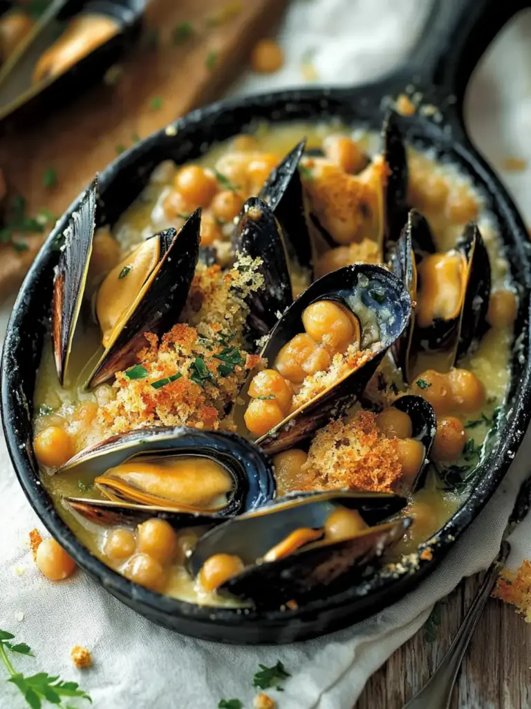 Mussels With Chickpeas au Gratin