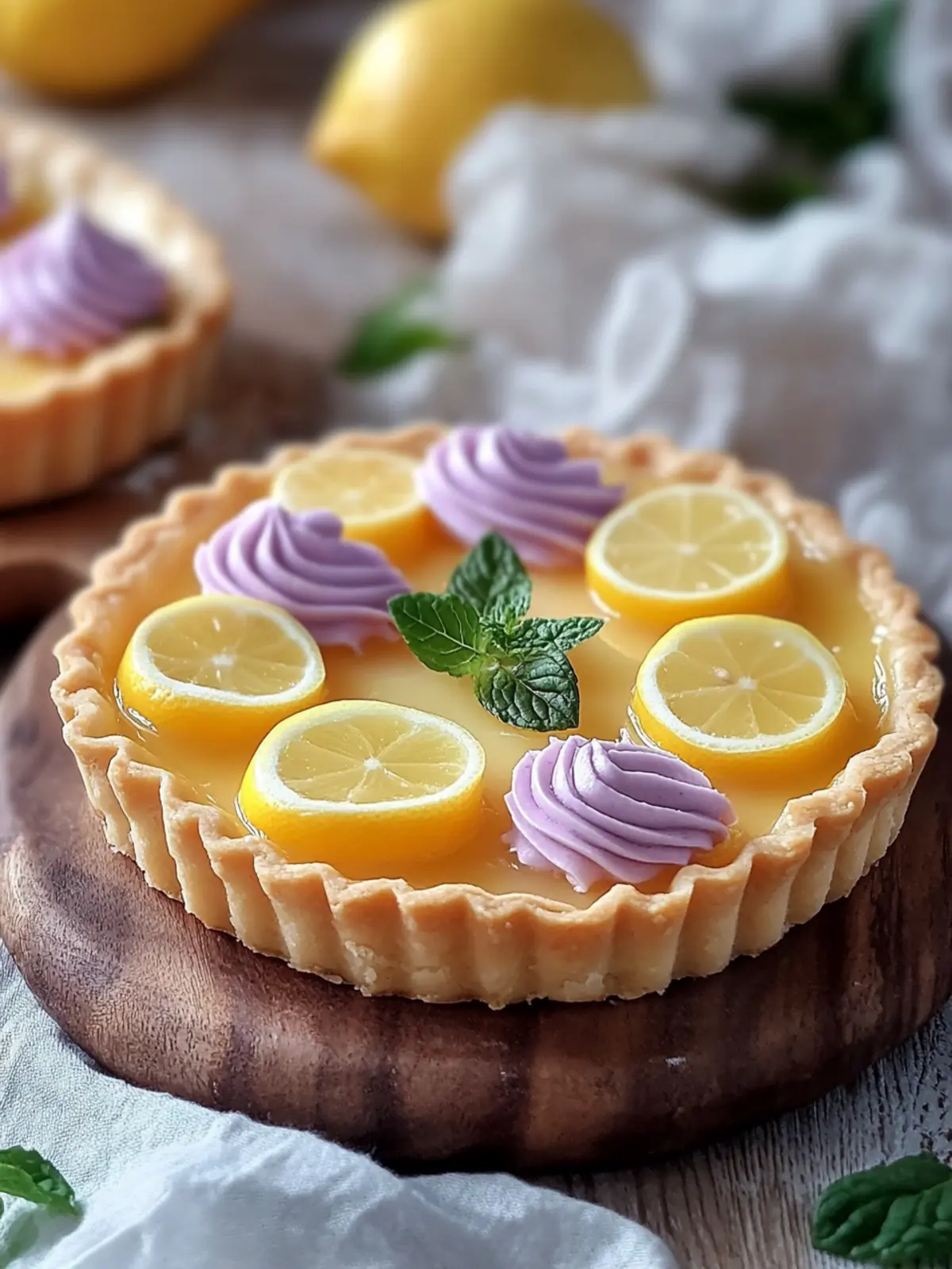 Mini Lemon Tart Delight with Whimsical Lilac Meringue 2 Mini Lemon Tart